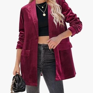 Burgundy Velvet Women's Blazer